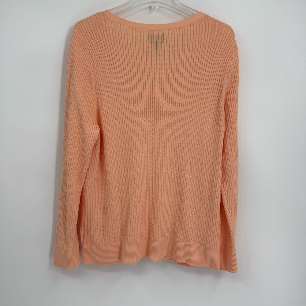 Lands End Cable Knit Sweater Womens Size 3X Long Sleeve V Neck cotton peach - Picture 8 of 9